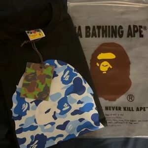 Bape Black Tee with Blue Camo Graphic
